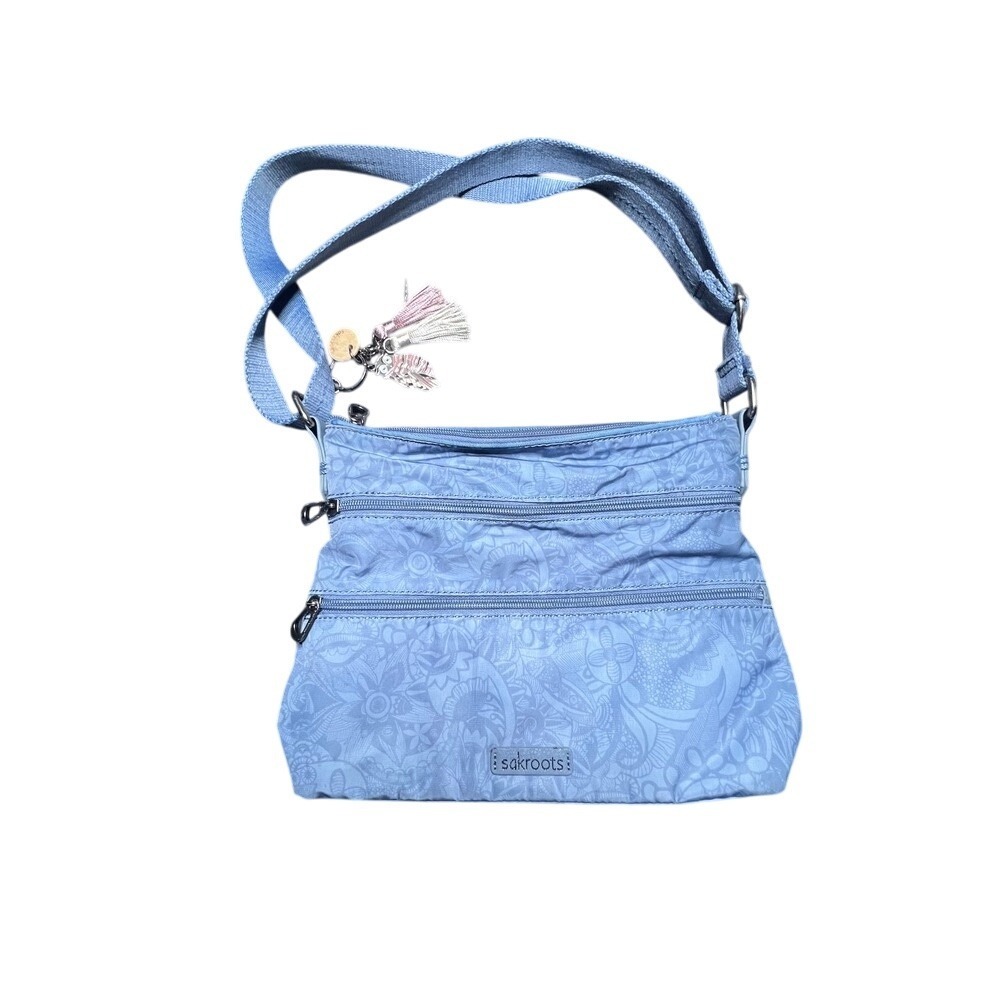 Sakroots Crossbody Purse Triple Zip Floral Charm Lightweight Travel Bag